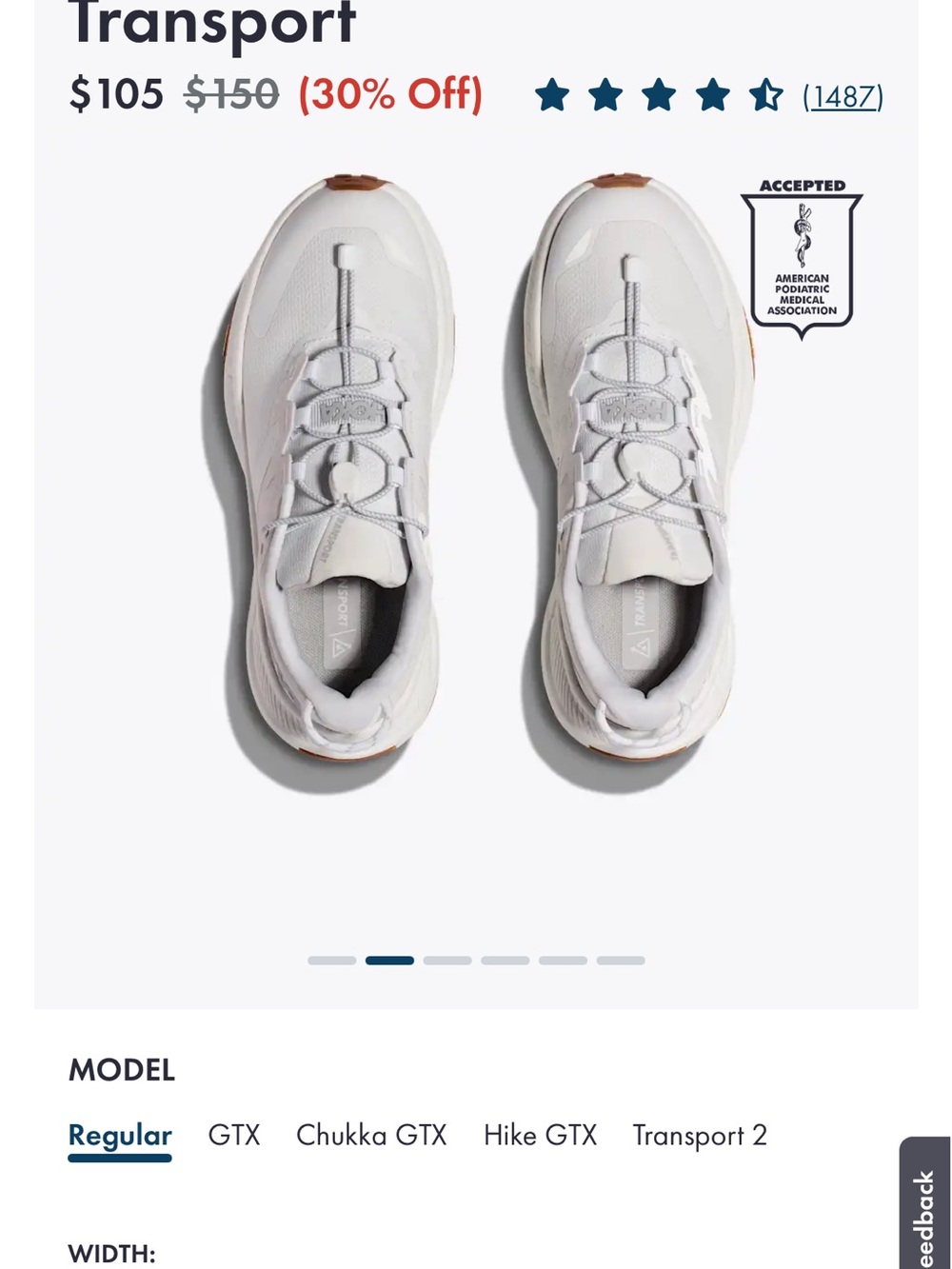 Hoka Women's Transport Trainer in White with Brown Outsole Accents - Picture 3 of 9